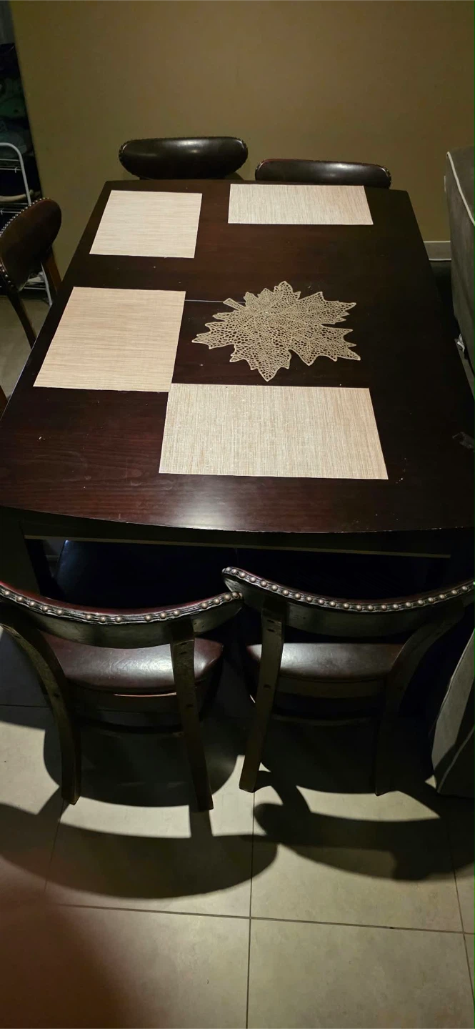 Dark Wood Dining Table with 6 Chairs-OBO