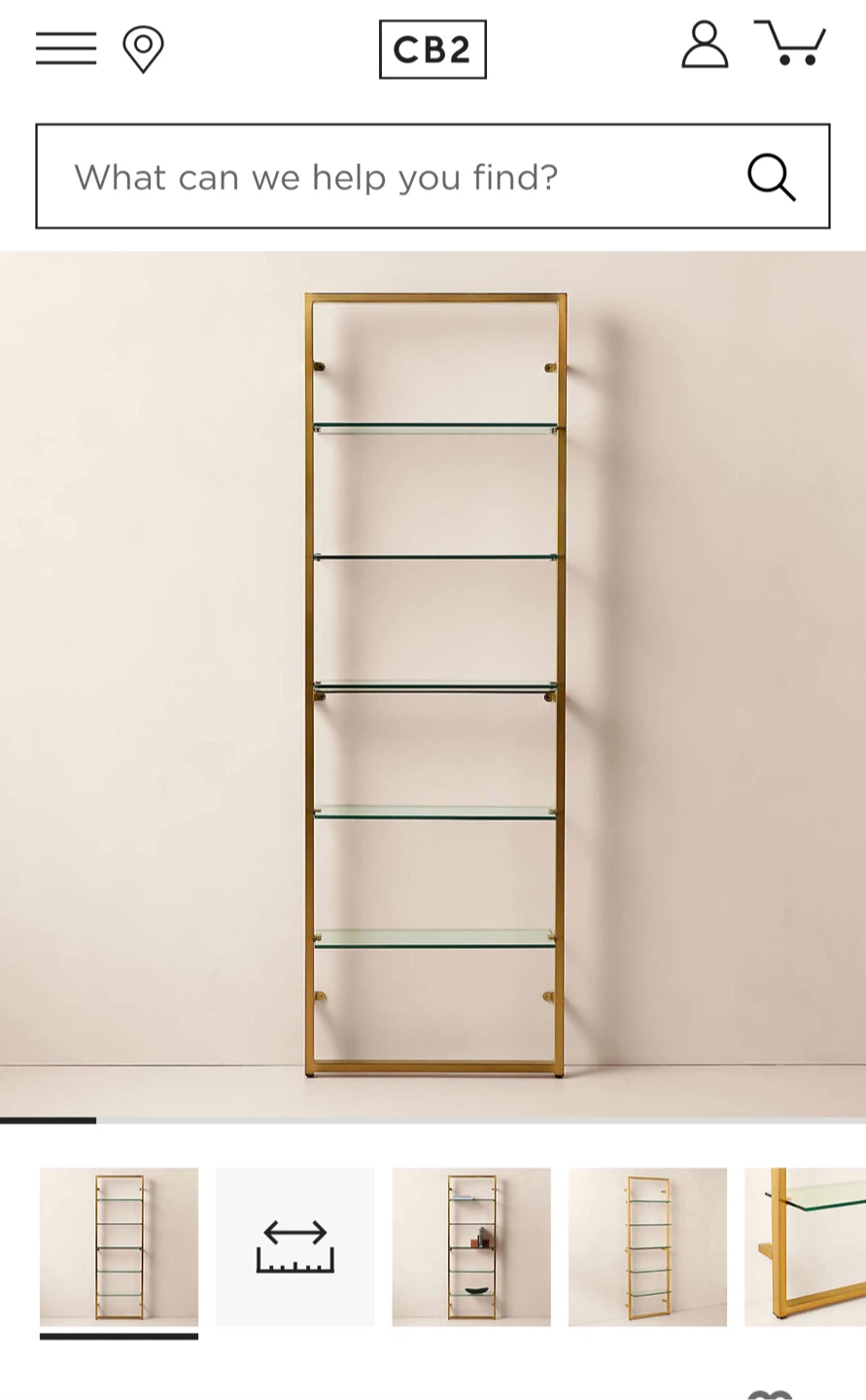 CB2 Tesso Brass Metal Wall Mount Bookshelf