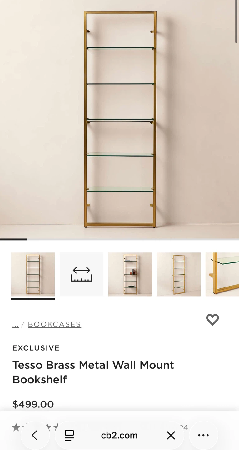 CB2 Tesso Brass Metal Wall Mount Bookshelf - photo 2