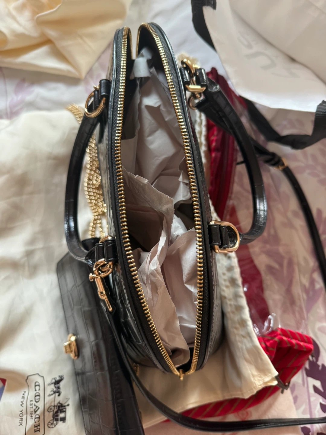 Coach Black Croc Embossed Handbag and Purse Set - photo 2
