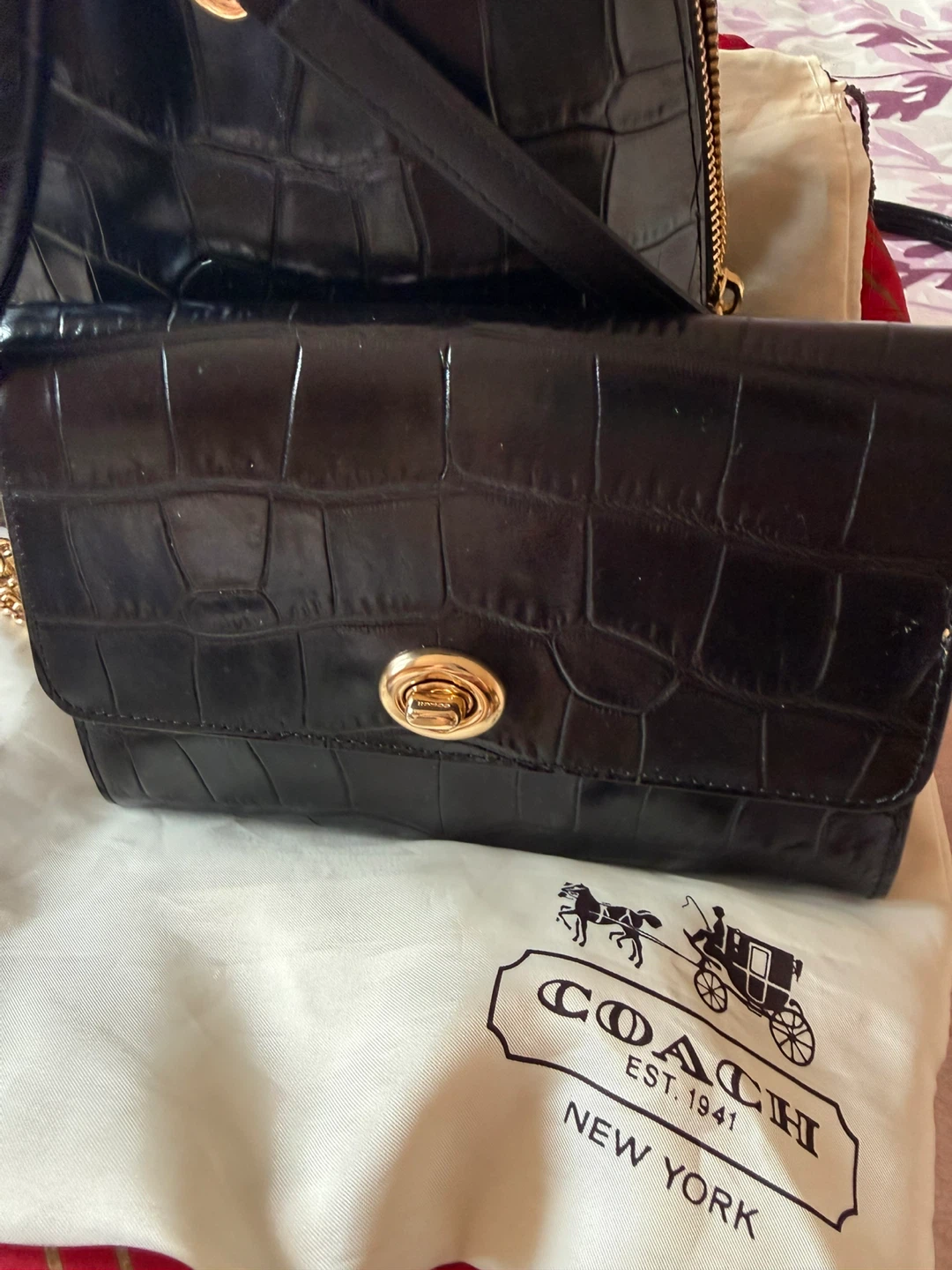 Coach Black Croc Embossed Handbag and Purse Set - photo 4