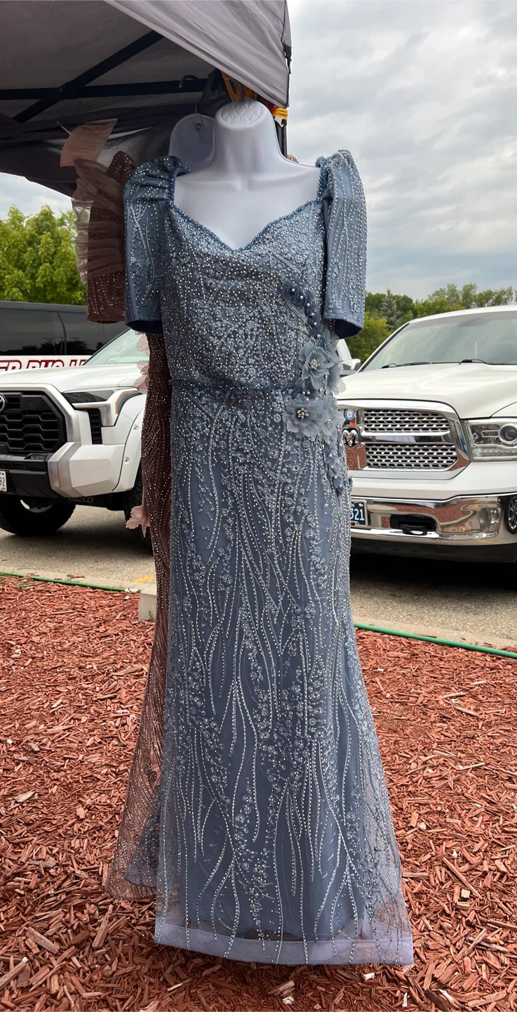 🏈 Blue Beaded Formal Gown