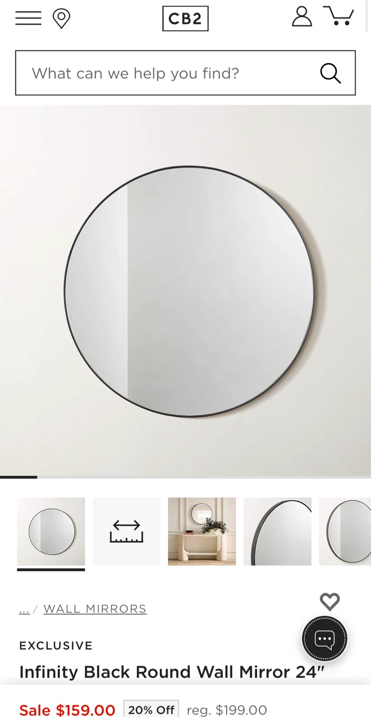CB2 Infinity Black Round Wall Mirror 24"