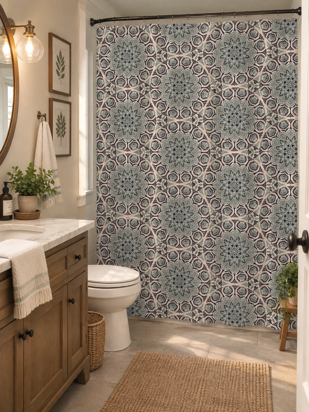 NEW Boho Mandala Print Shower Curtain