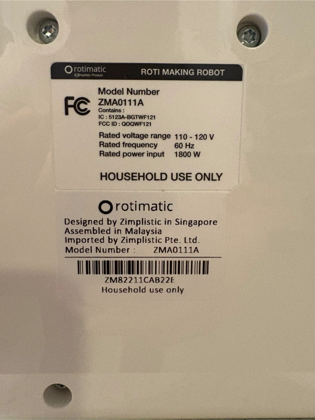 Rotimatic Roti Making Robot ZMA0111A - photo 5