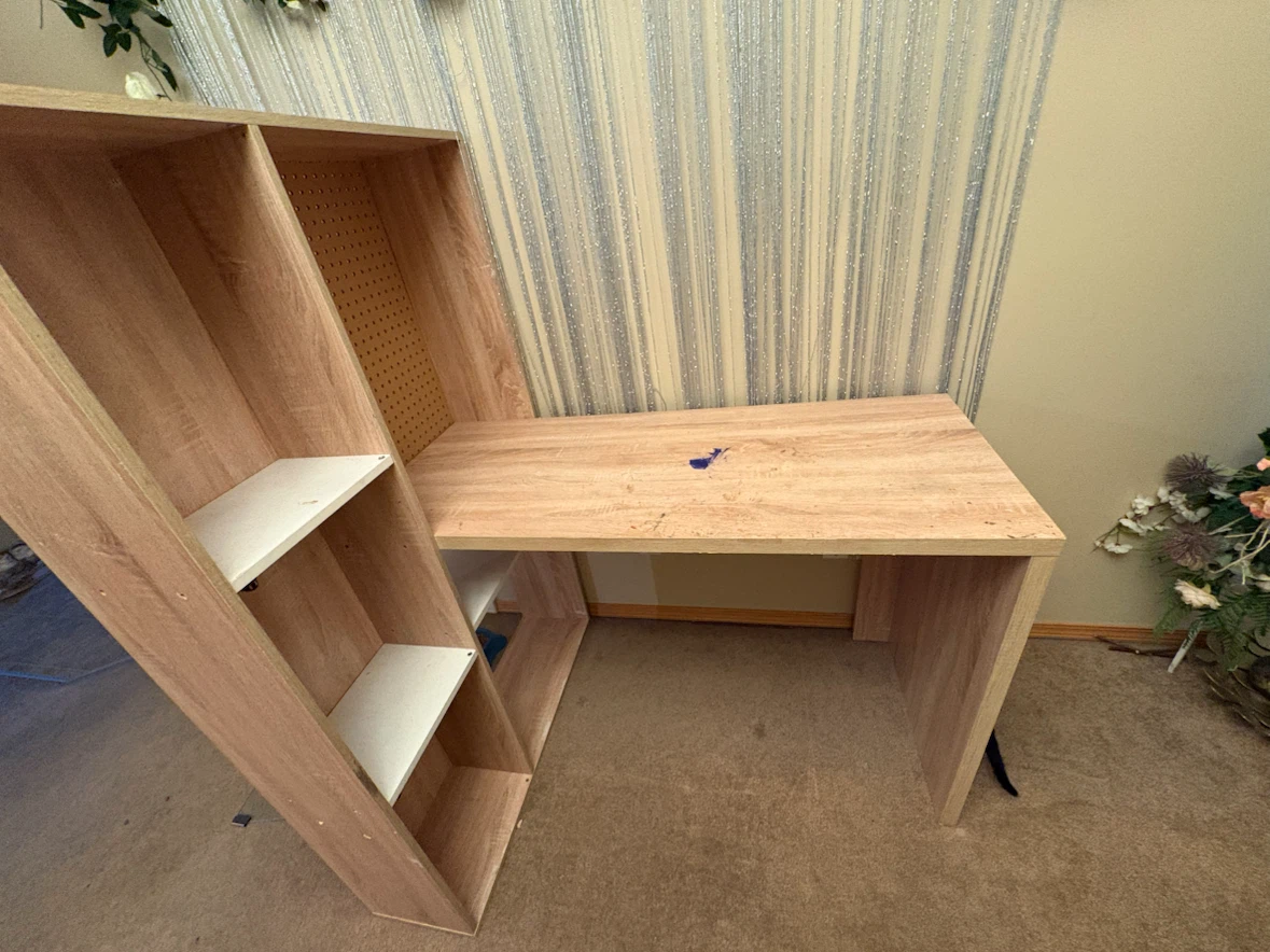Wood Grain Desk with Integrated Shelving
