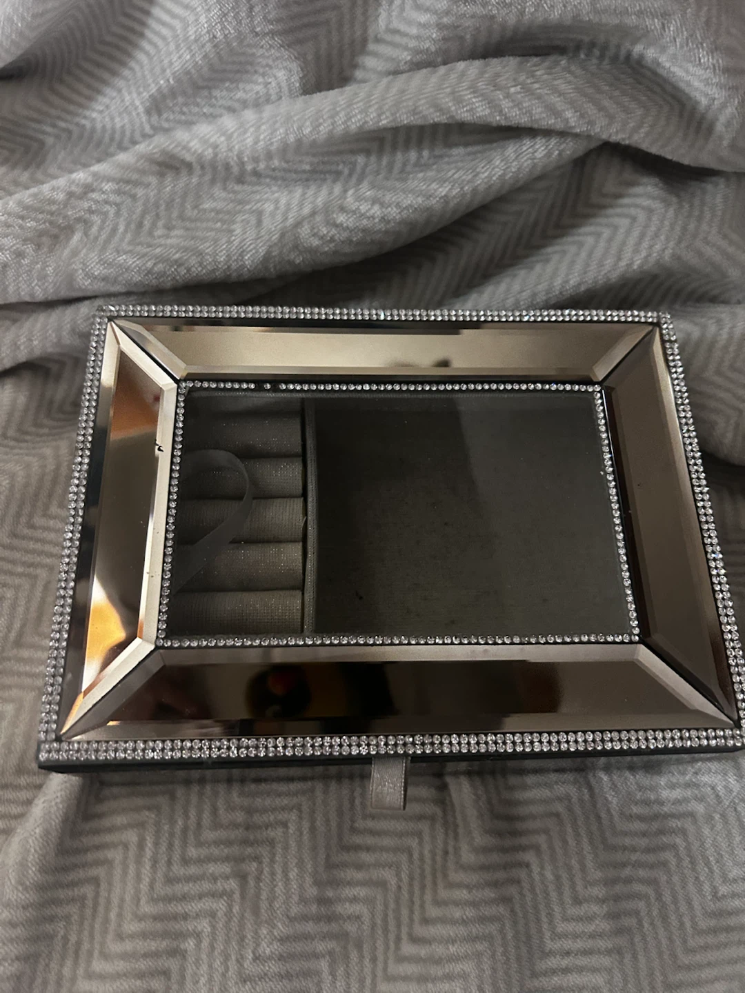 Mirrored Jewelry Box with Rhinestone Trim