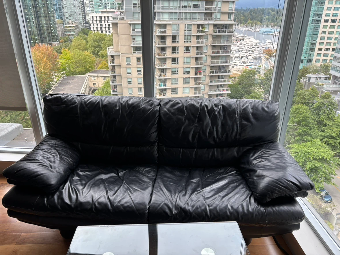 Black leather loveseat