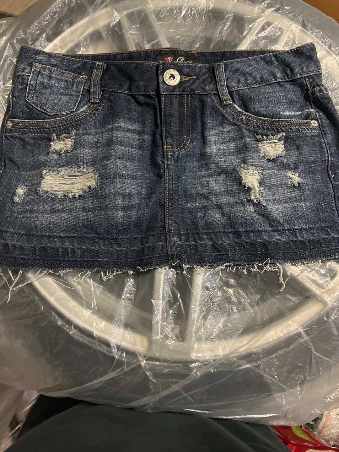Guess Distressed Denim Mini Skirt