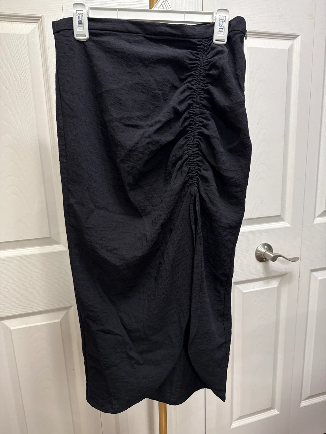 H&M Black Ruched Midi Skirt