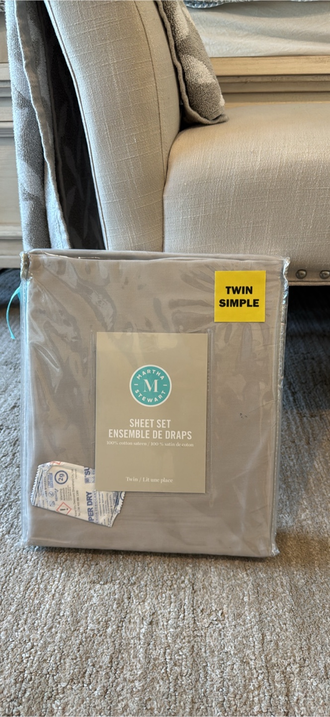 New Martha Stewart Twin Sheet Set - Quiet Grey