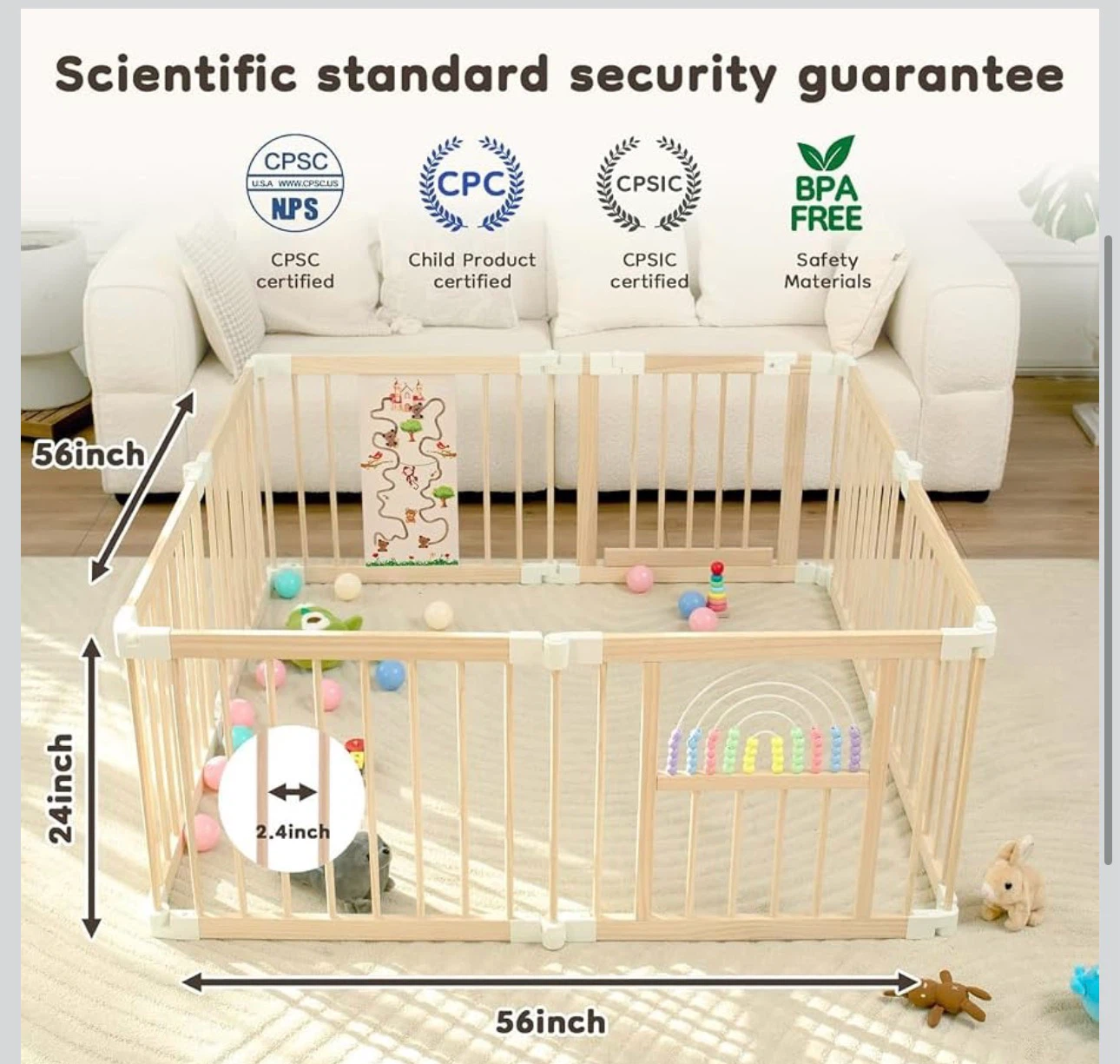 Adjustable Wooden Baby Playpen 56" x 56” Foldable 8-Panel - photo 2