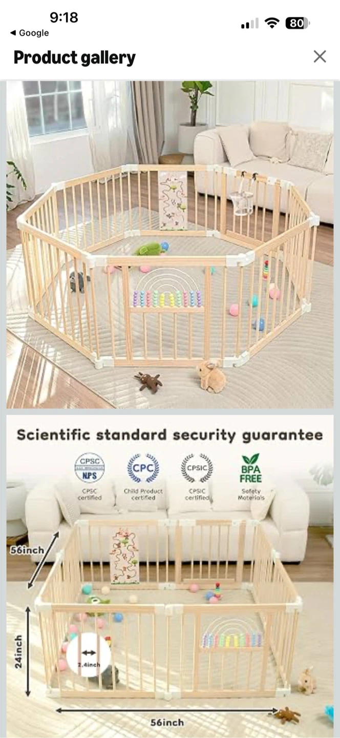 Adjustable Wooden Baby Playpen 56" x 56” Foldable 8-Panel - photo 3