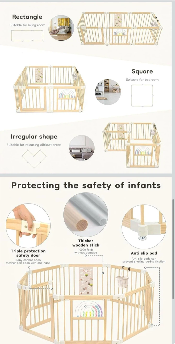 Adjustable Wooden Baby Playpen 56" x 56” Foldable 8-Panel - photo 4