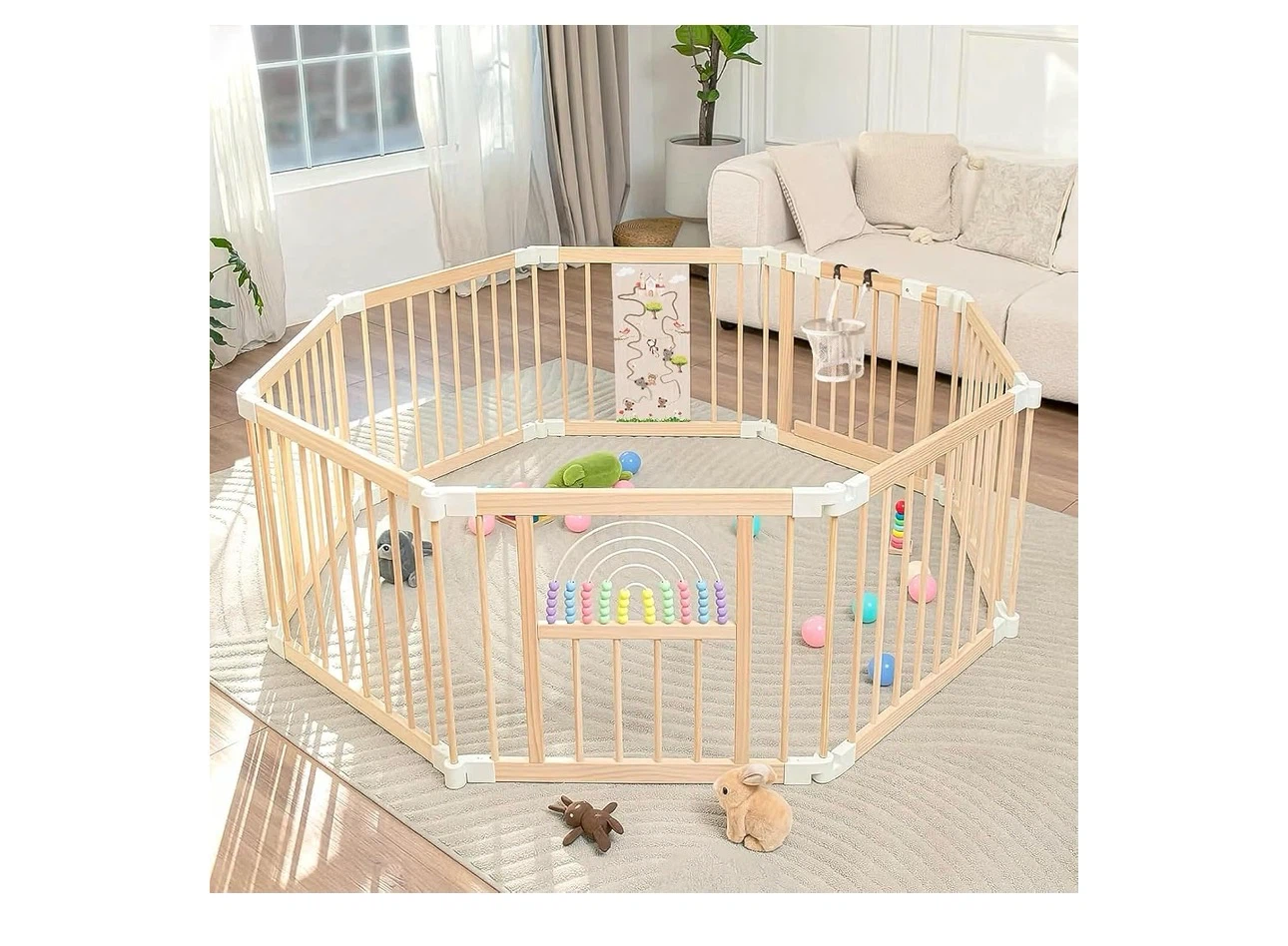 Adjustable Wooden Baby Playpen 56" x 56” Foldable 8-Panel - photo 5