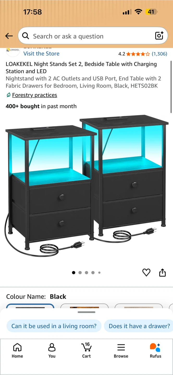 LOAKEKEL Night Stands Set of 2 with Charging Station