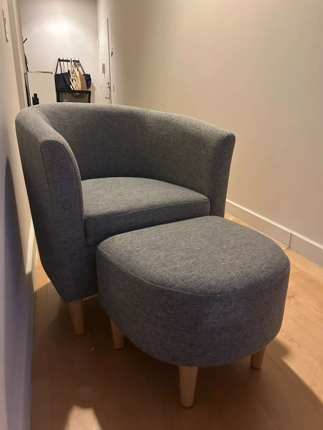 Gray Fabric Accent Chair and Ottoman Set