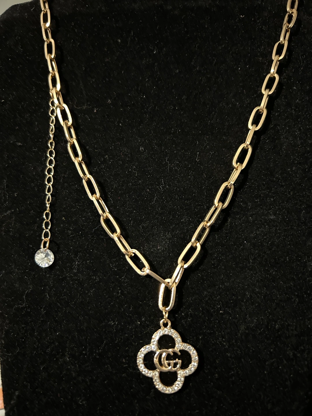 Gold Tone GG Clover Pendant Necklace