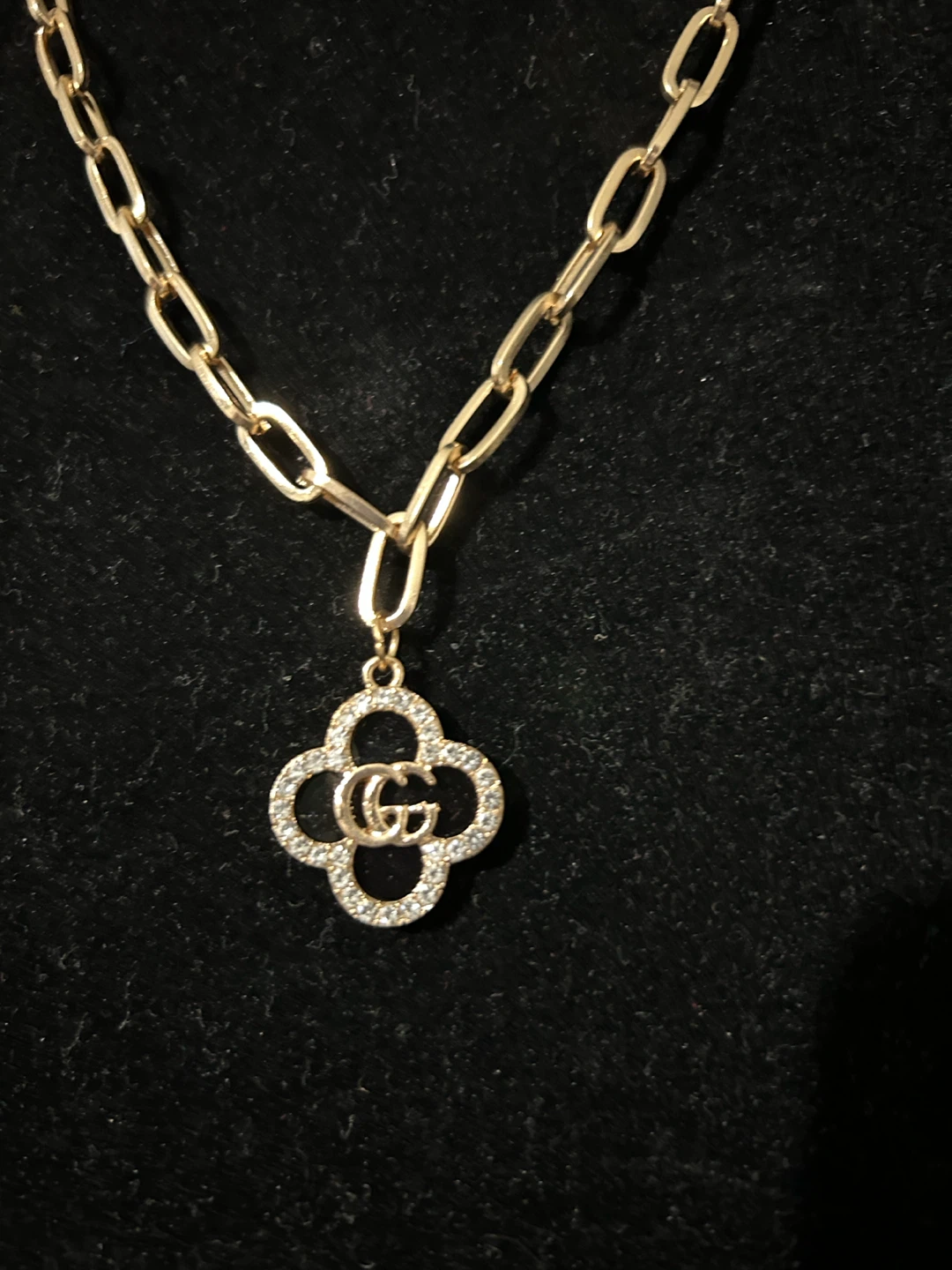 Gold Tone GG Clover Pendant Necklace - photo 2