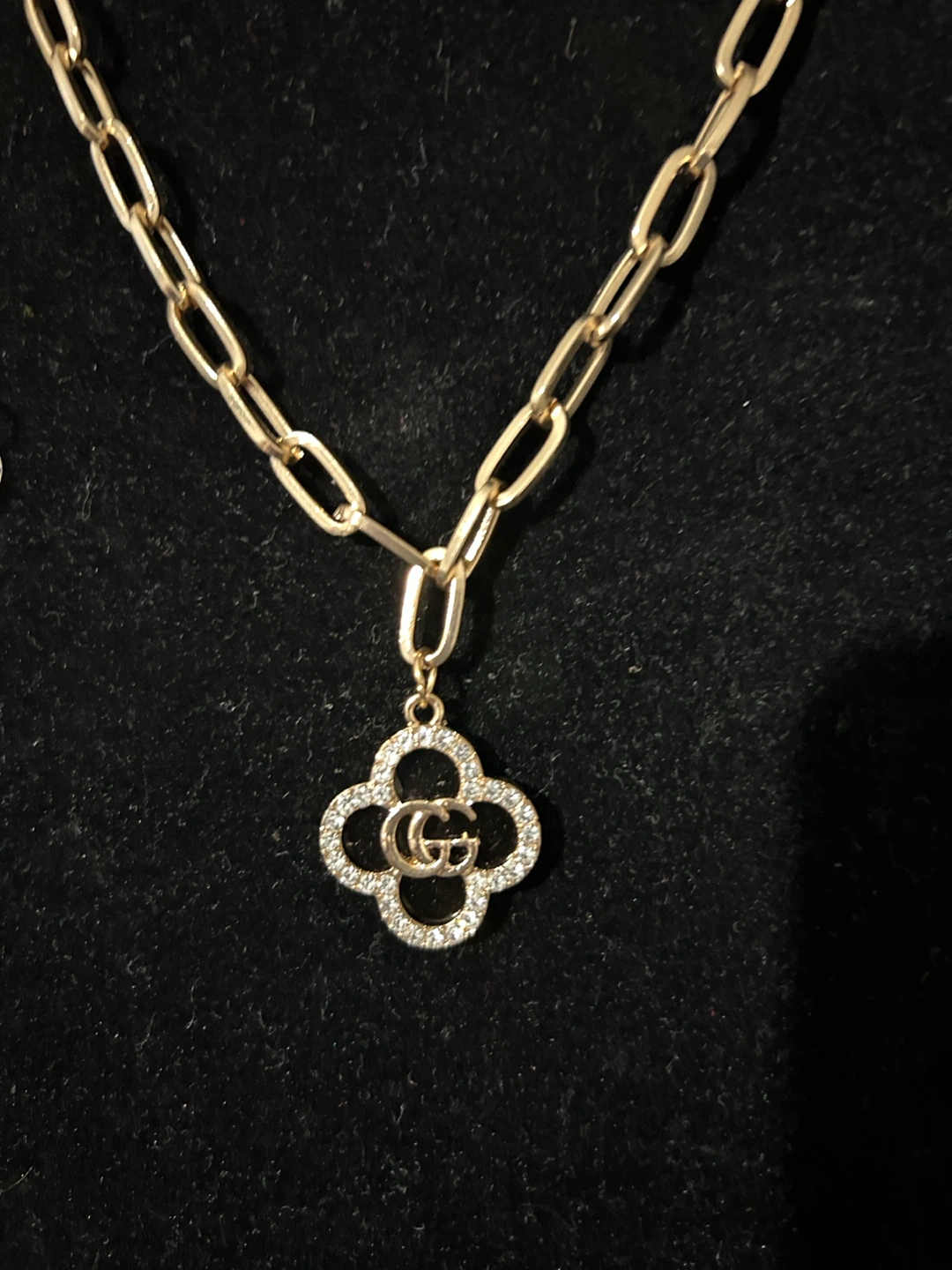 Gold Tone GG Clover Pendant Necklace - photo 5