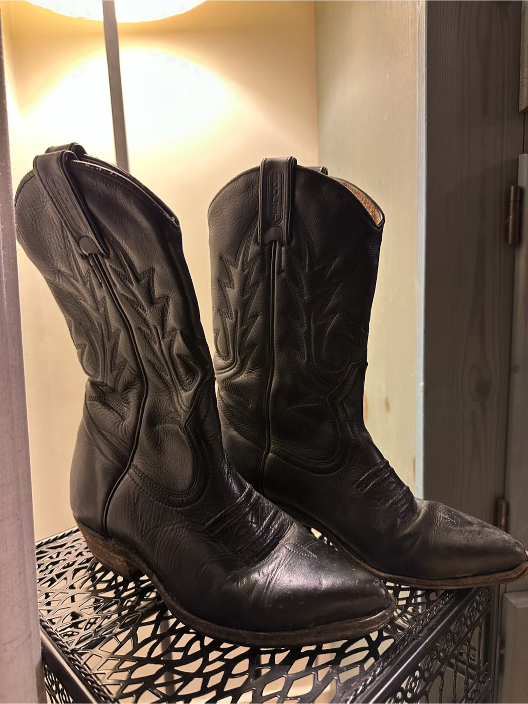 Boulet black leather western boots