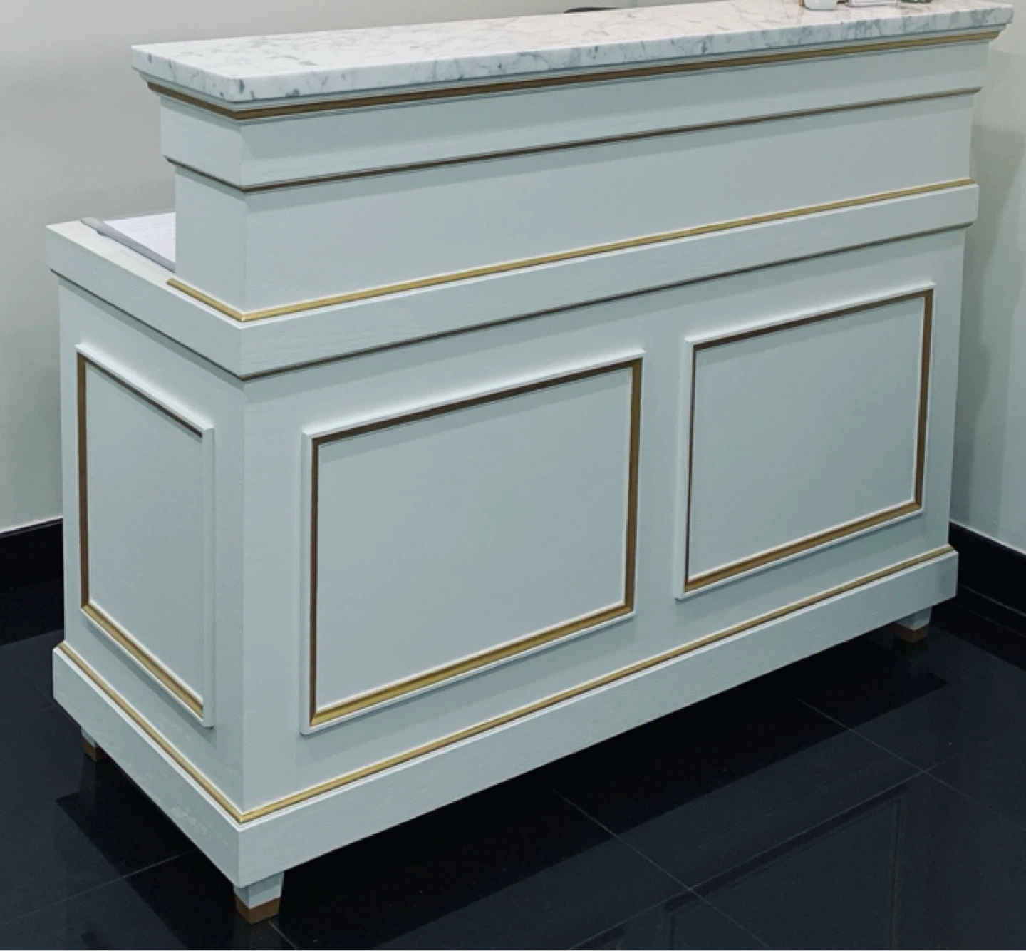 Custom Reception Desk – Marble Top, Gold Trim – $1,300 OBO - photo 3