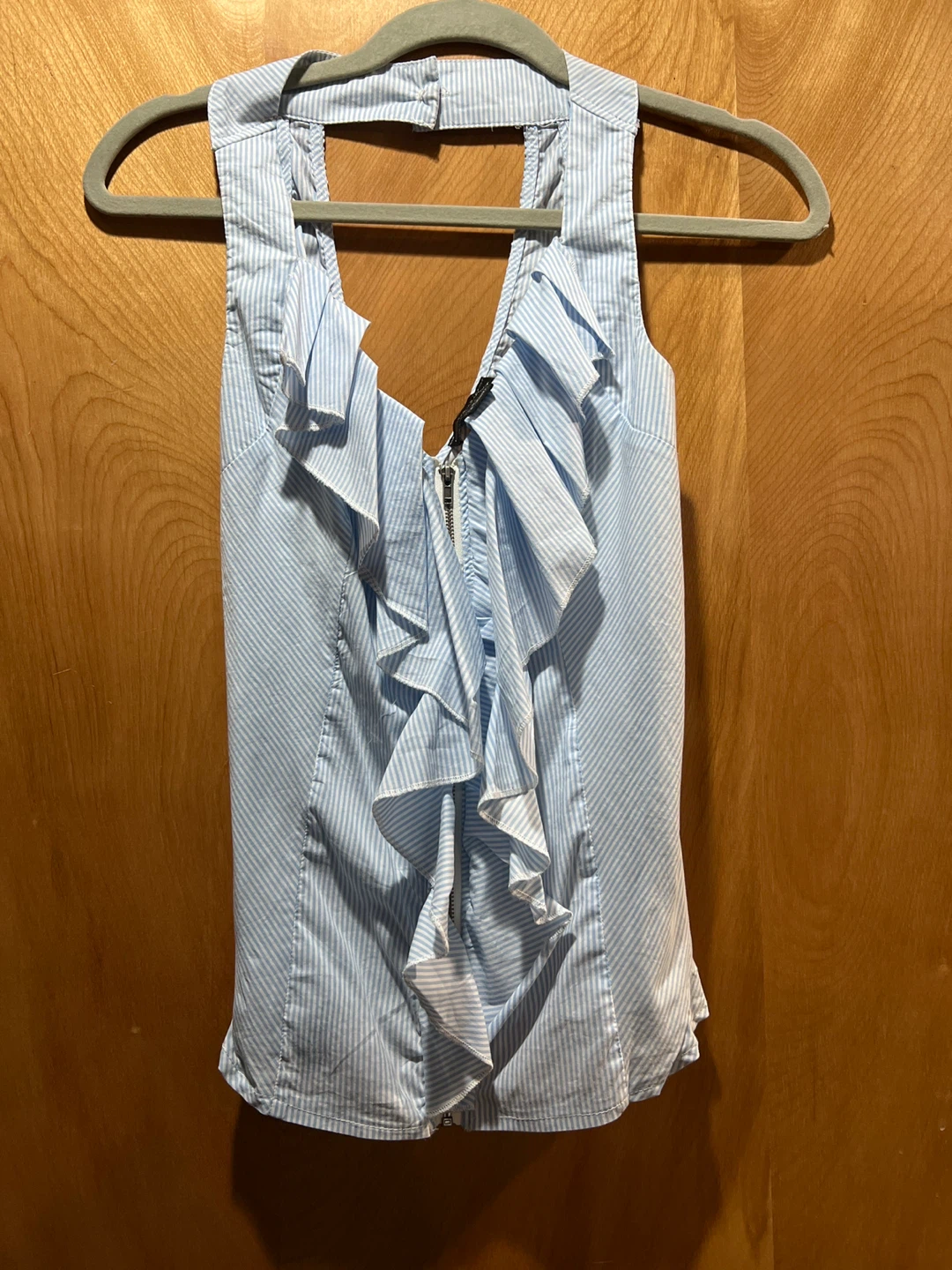 Seduction Blue and White Striped Ruffle Top