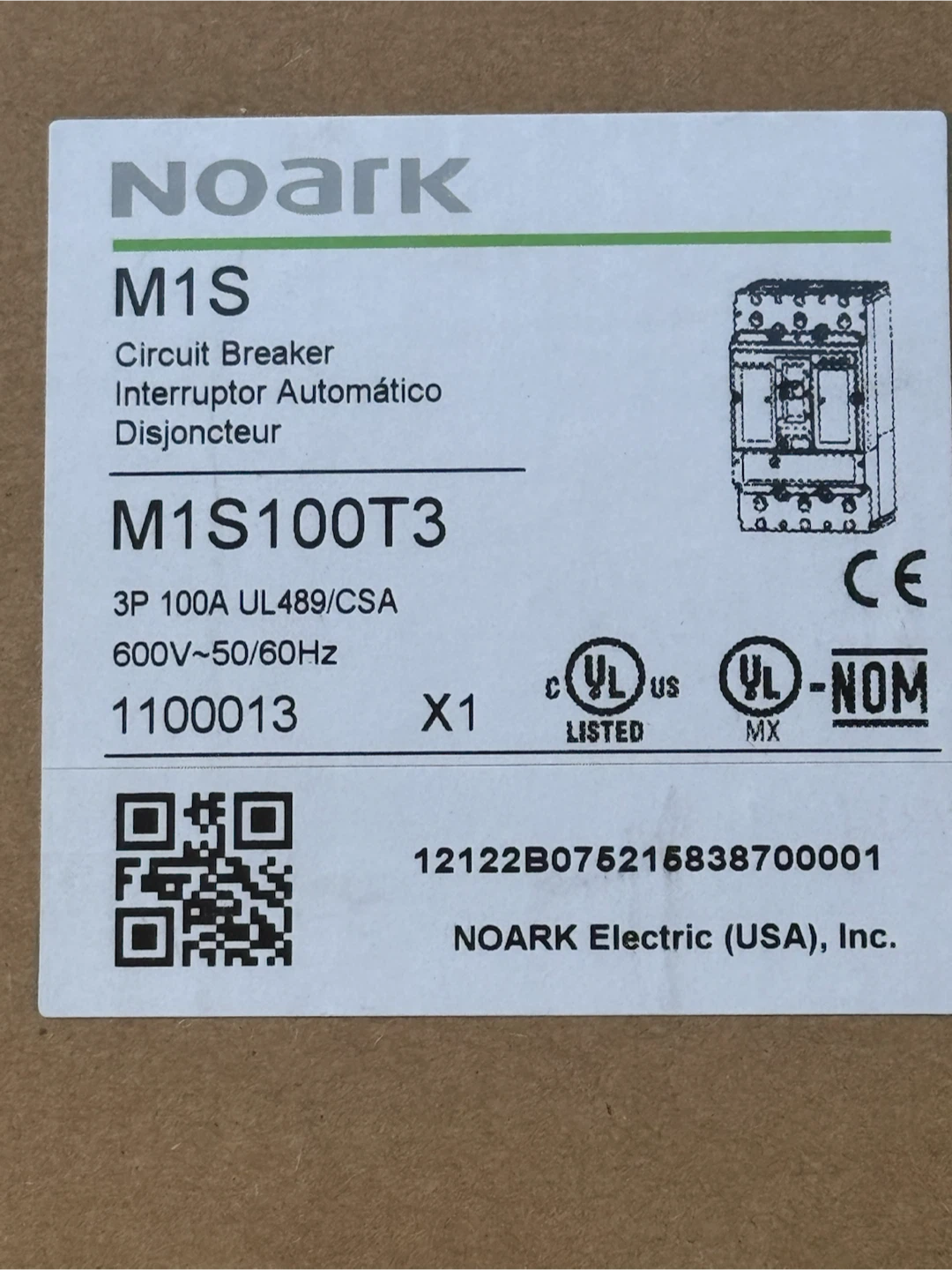 🏈 NIB Noark M1S100T3 100A Circuit Breaker