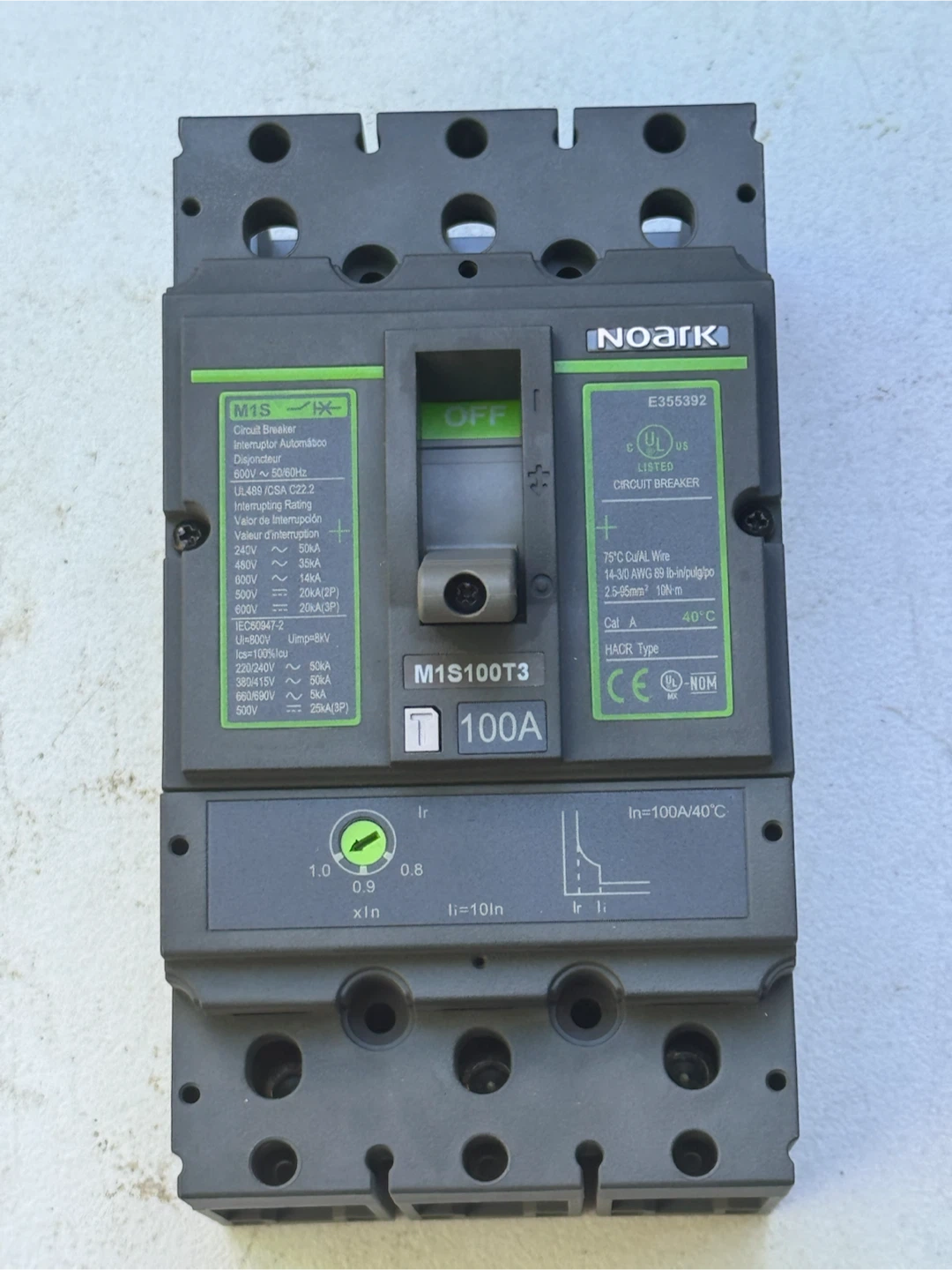 🏈 NIB Noark M1S100T3 100A Circuit Breaker - photo 2