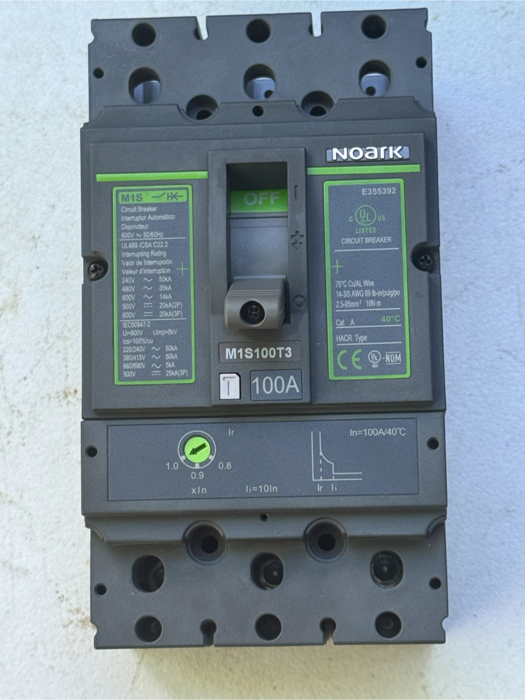 🏈 NIB Noark M1S100T3 100A Circuit Breaker - photo 5