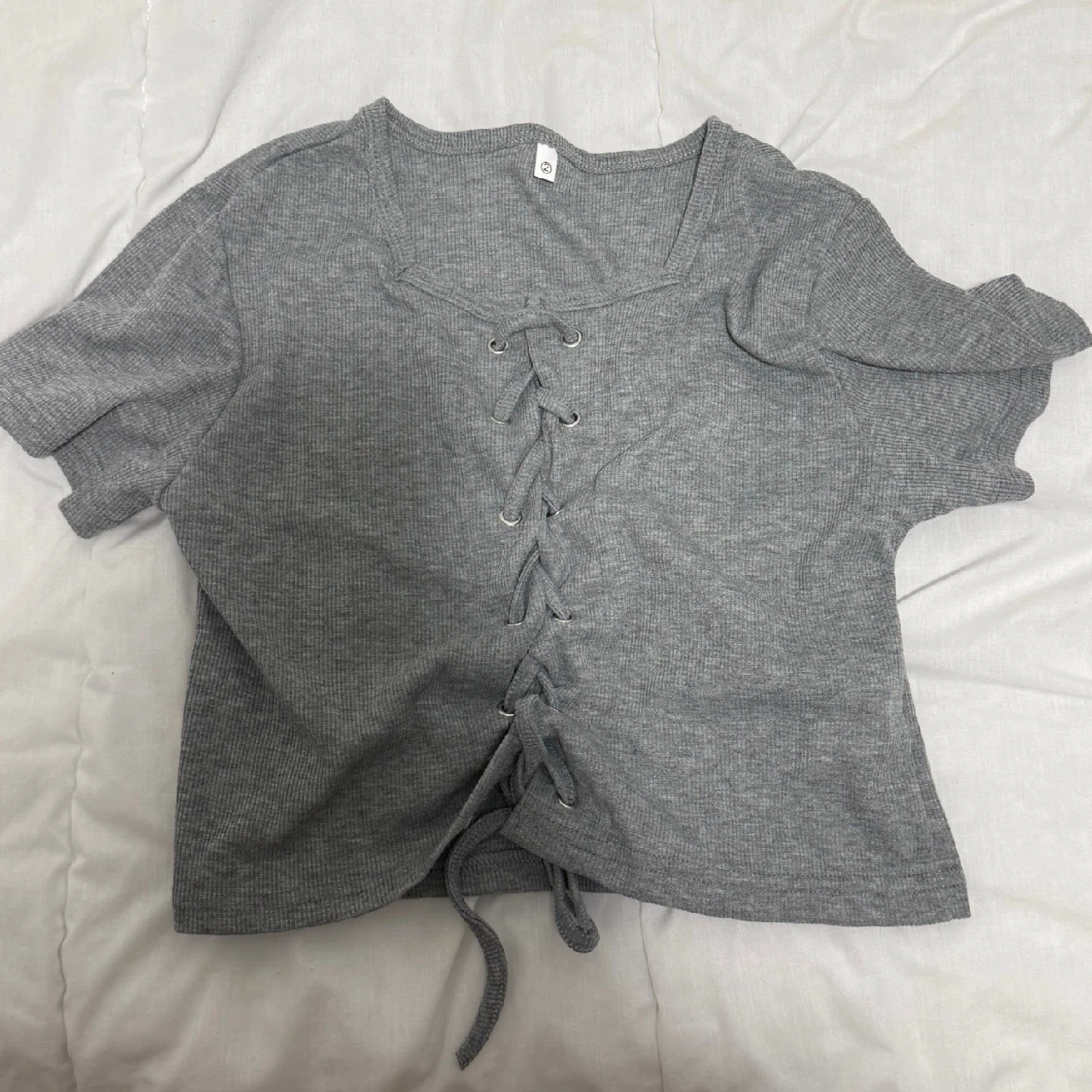 Moving sale✨ Grey Ribbed Lace-Up Crop Top