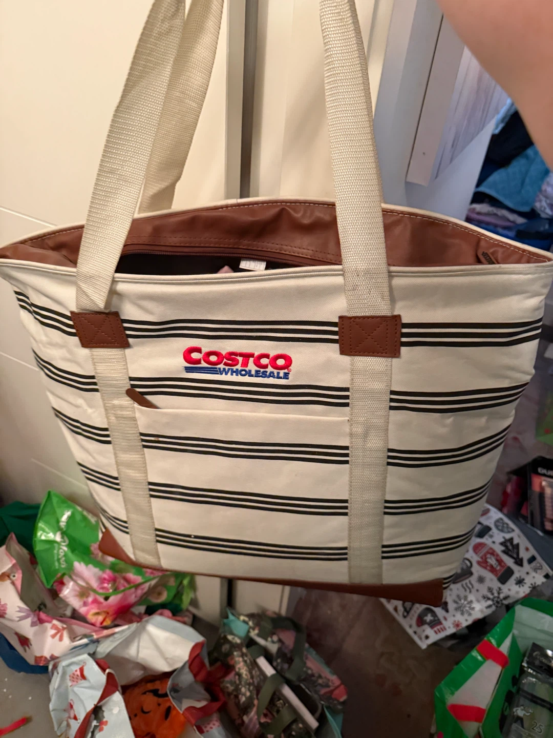 Costco Wholesale striped tote bag