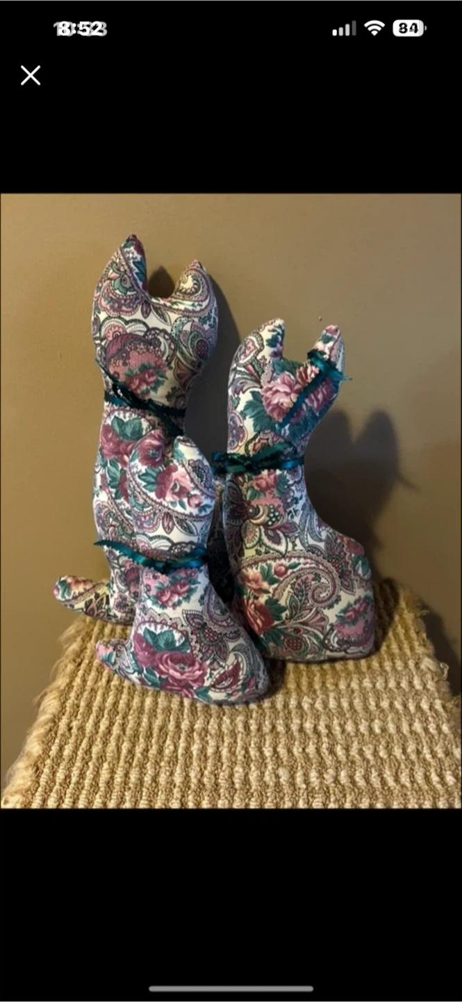Set of 3 floral fabric cat figurines