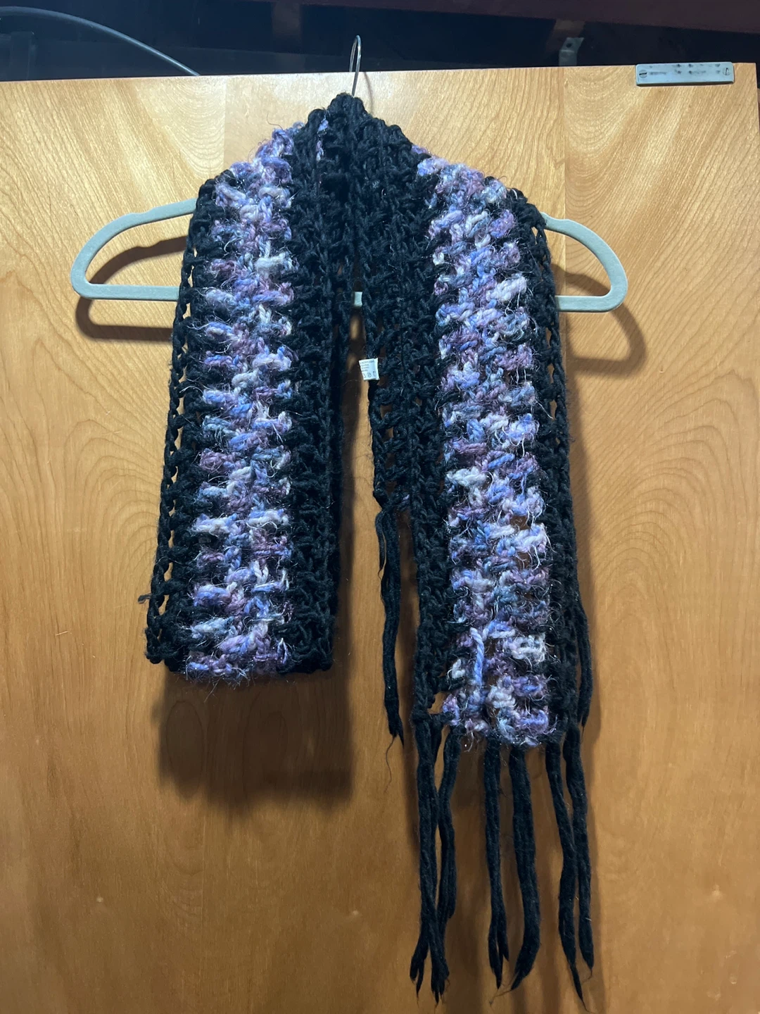 Hand-Knit Black and Purple Scarf - photo 2
