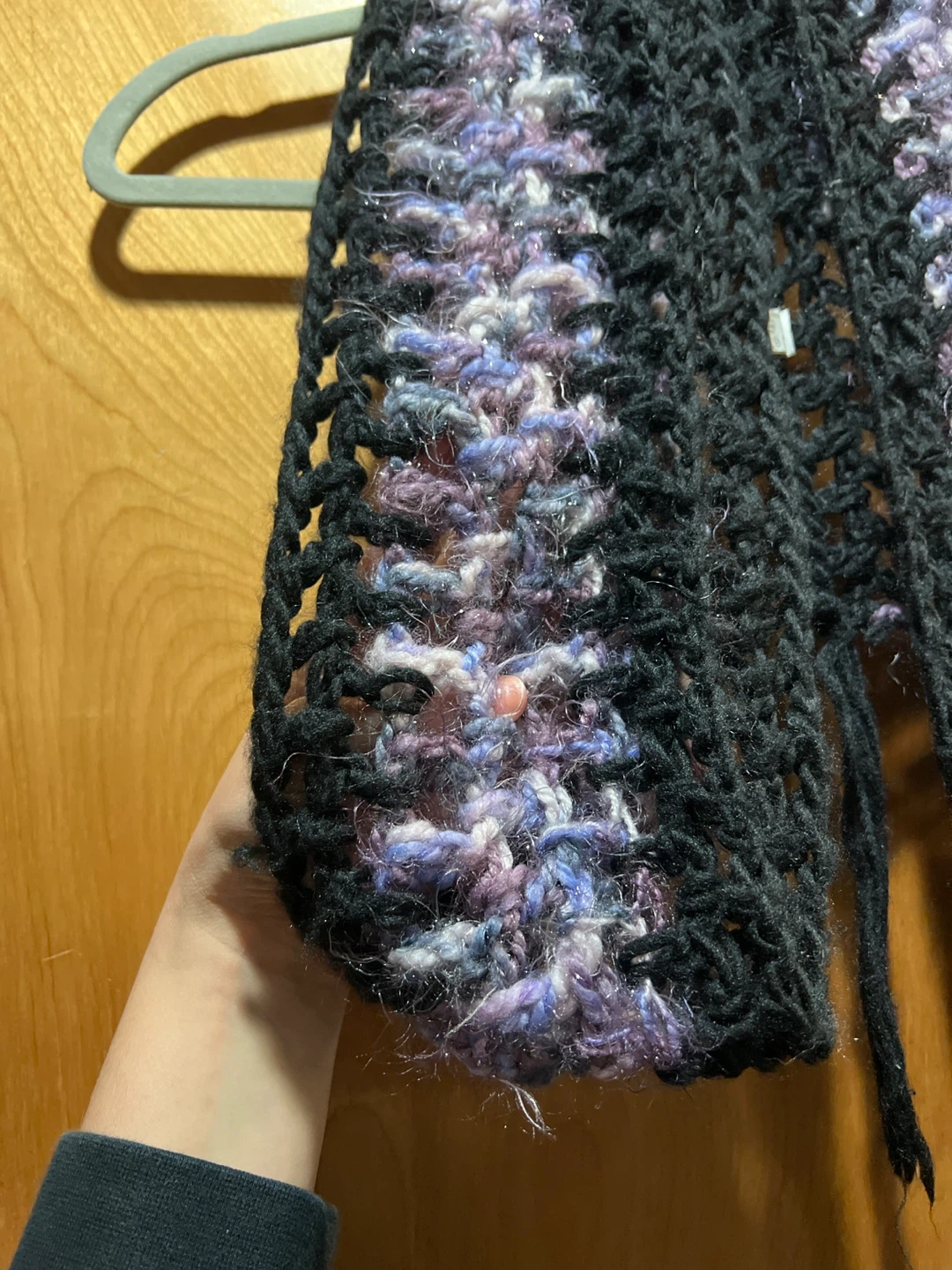 Hand-Knit Black and Purple Scarf - photo 3