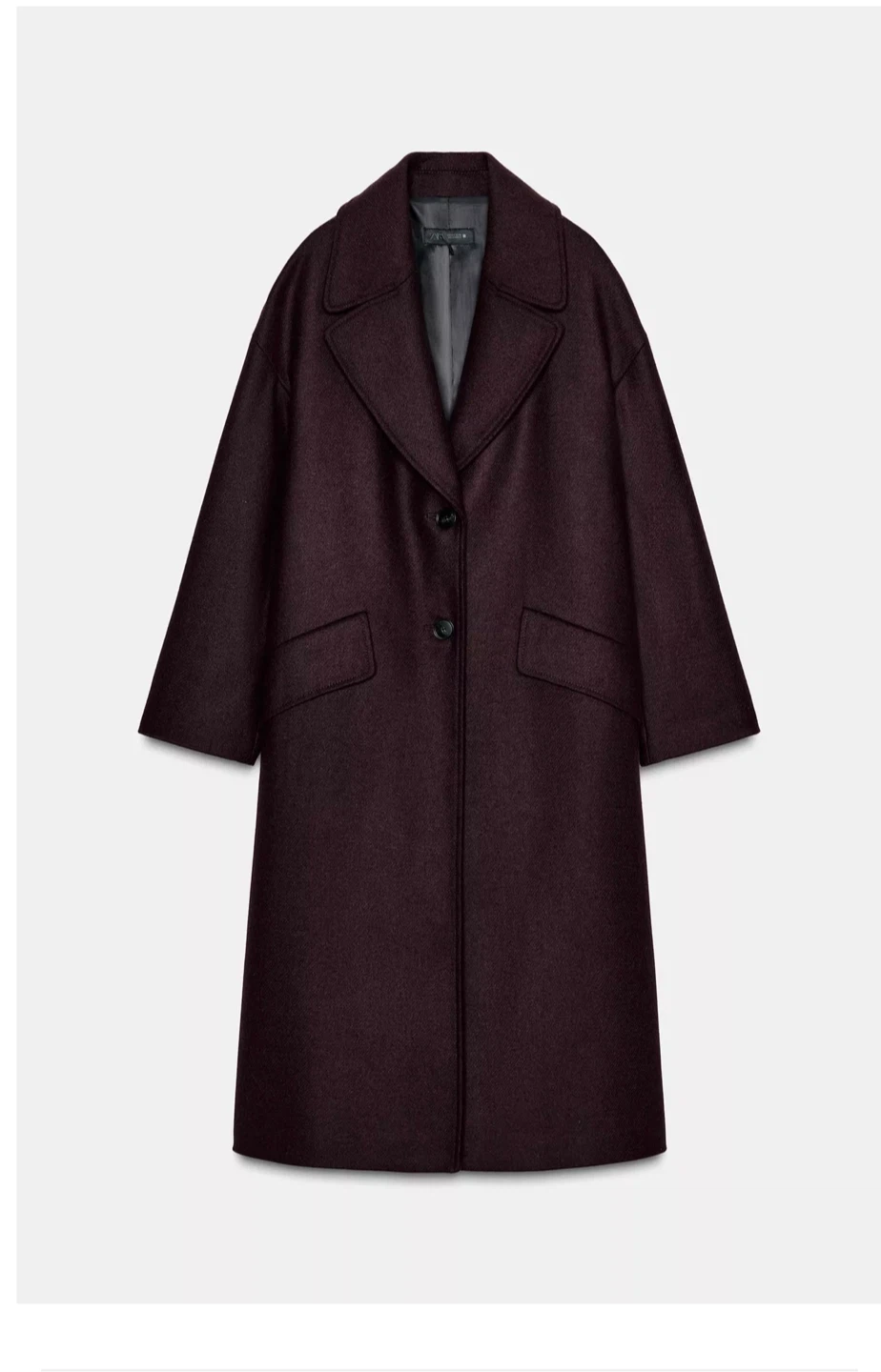 Zara Wool Blend Long Coat Burgundy