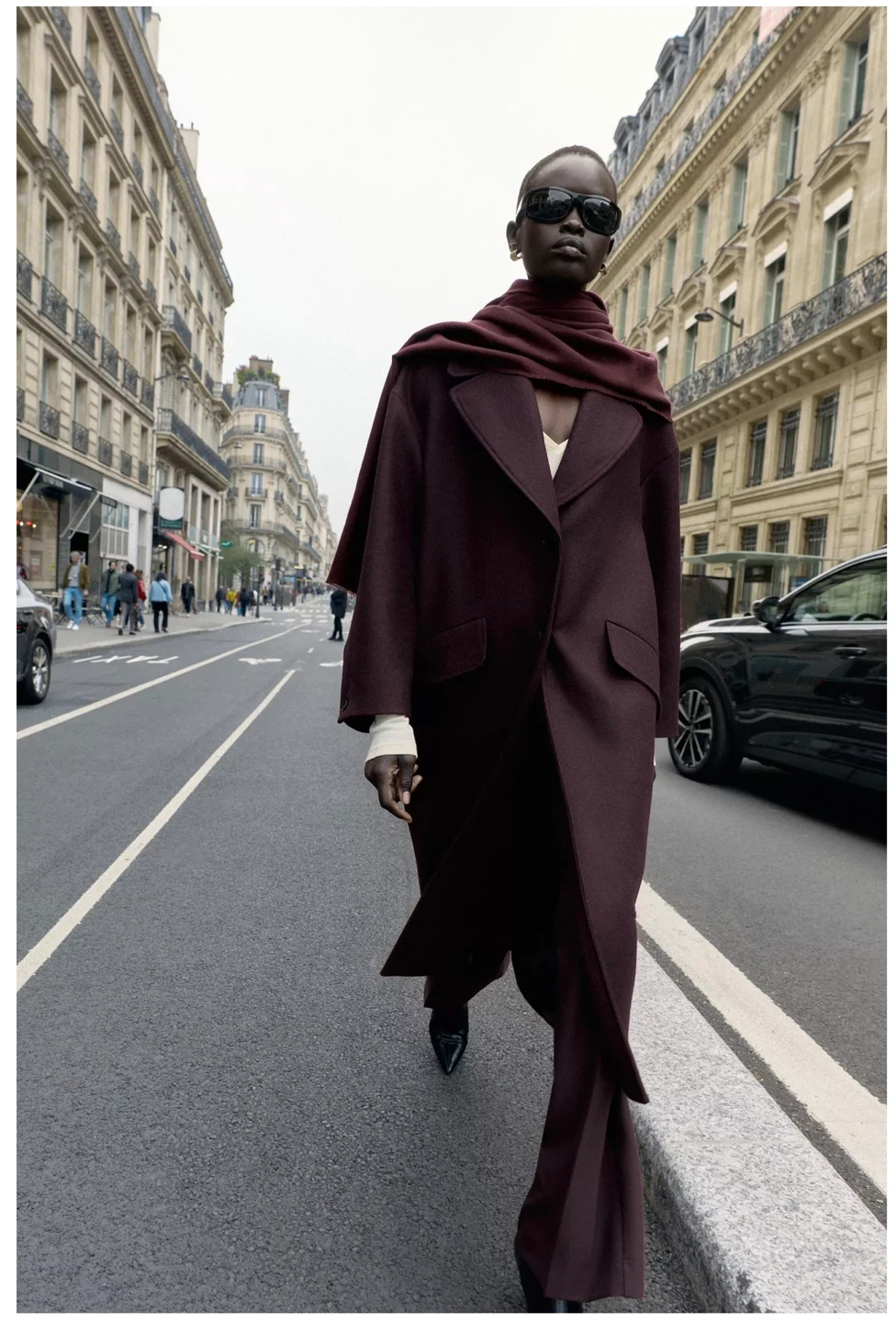 Zara Wool Blend Long Coat Burgundy - photo 2