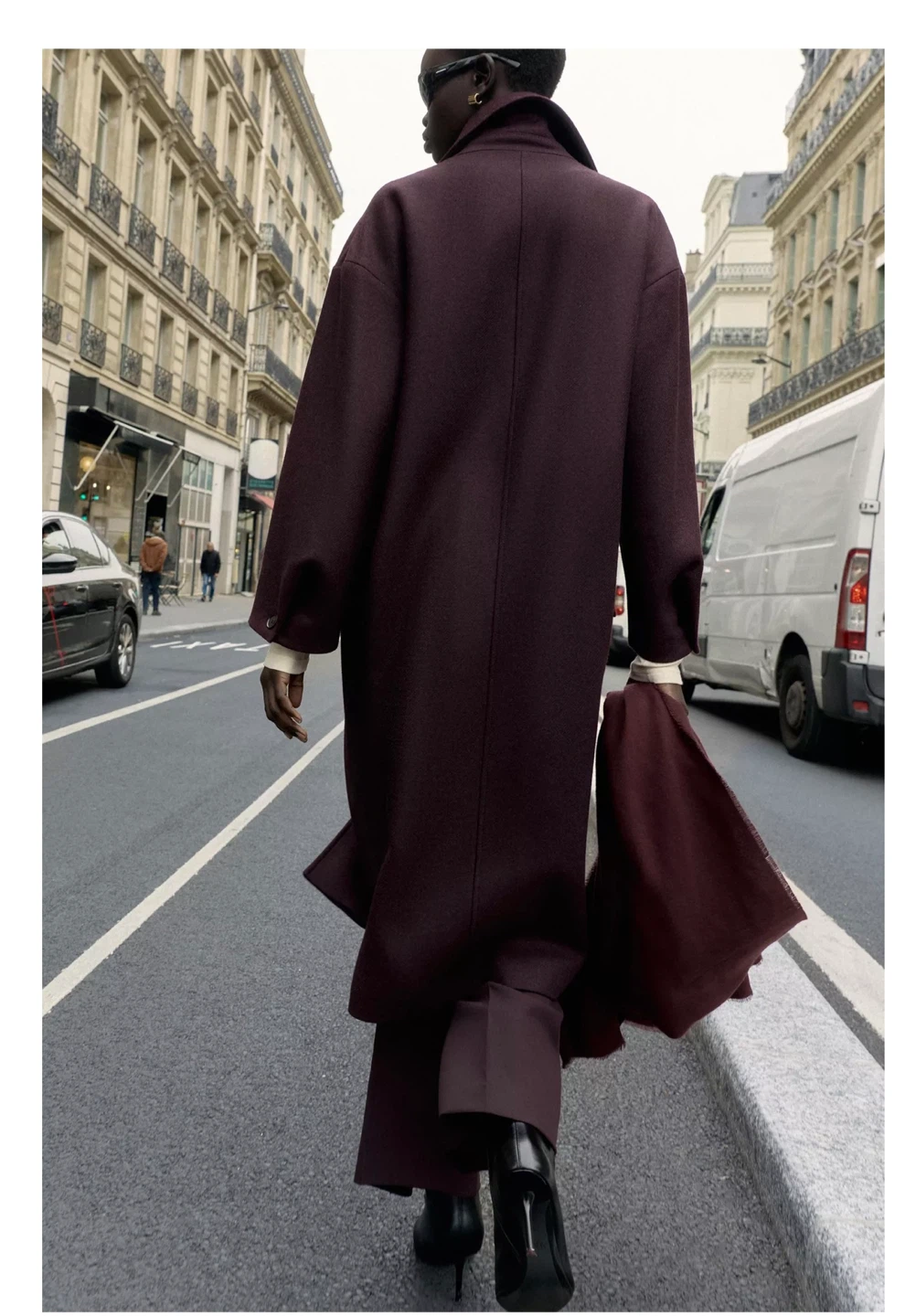 Zara Wool Blend Long Coat Burgundy - photo 3