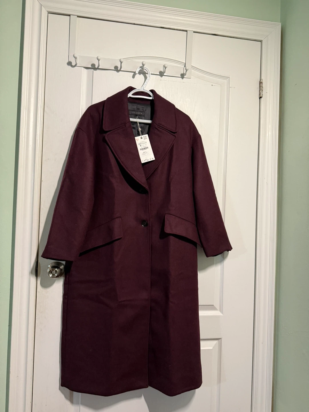 Zara Wool Blend Long Coat Burgundy - photo 4
