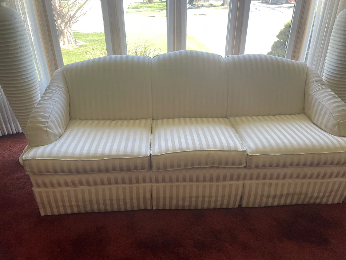 Cream Striped Three-Cushion Sofa