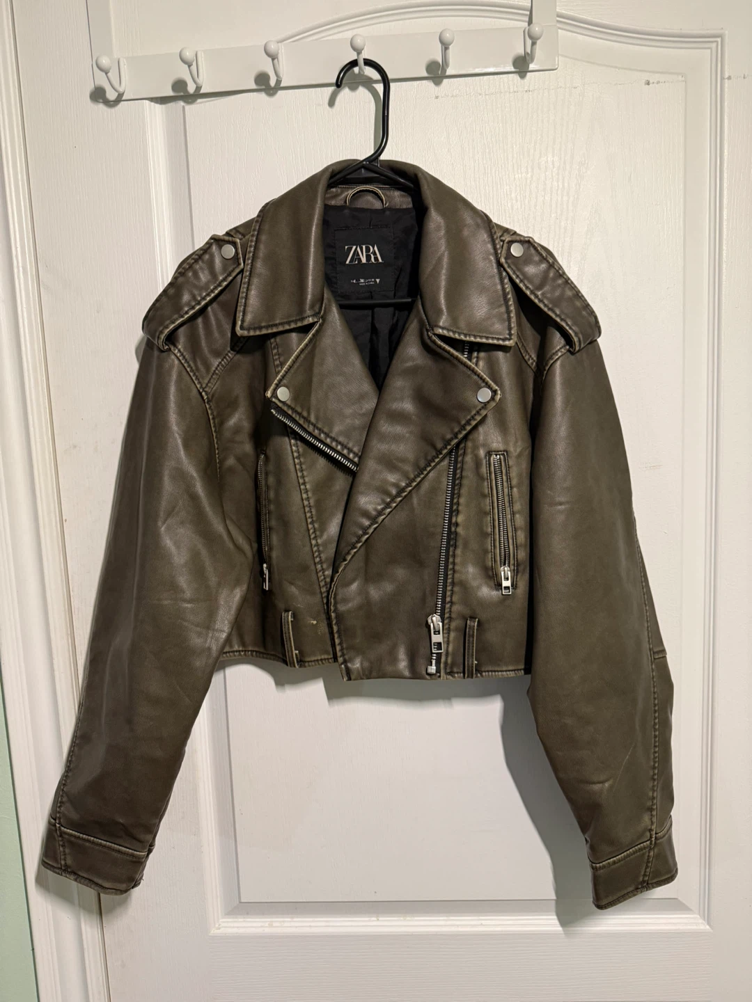 Zara Faux Leather Cropped Biker Jacket