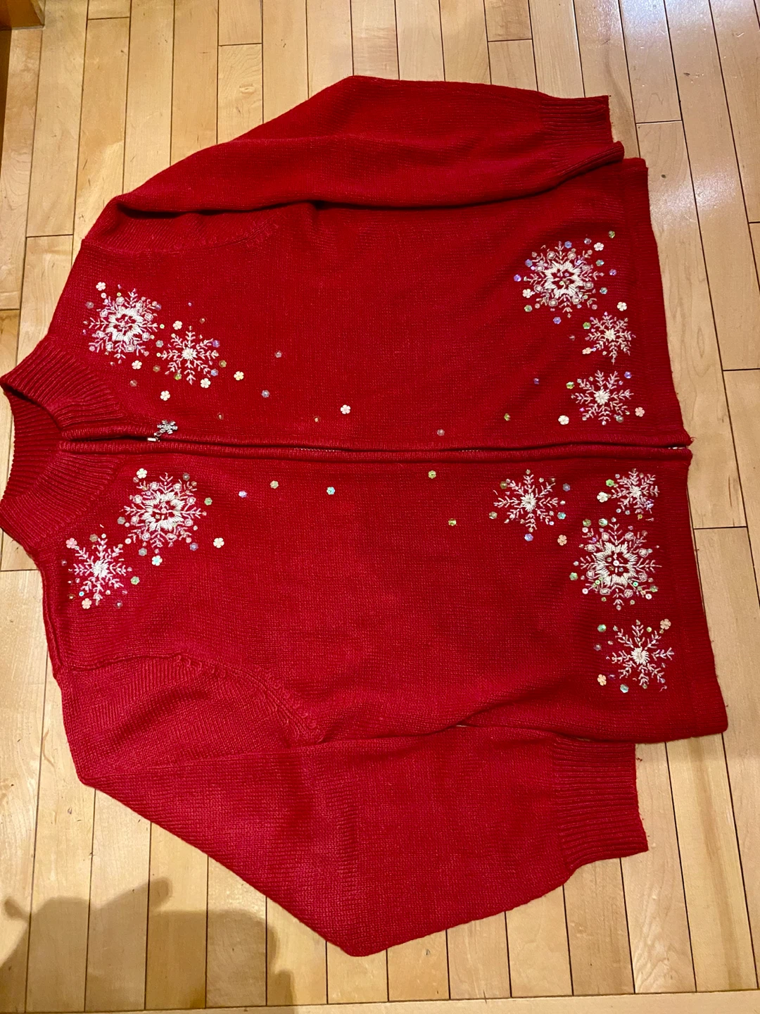 Red Holiday Zippered Cardigan with Snowflake Detail 🏈 - photo 2