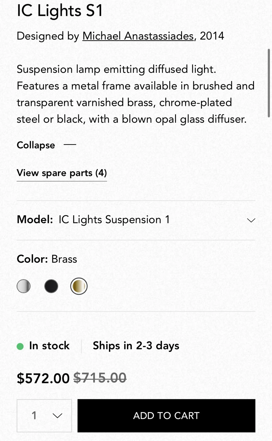 FLOS IC Lights S1 Brass Pendant  – $425 OBO - photo 2