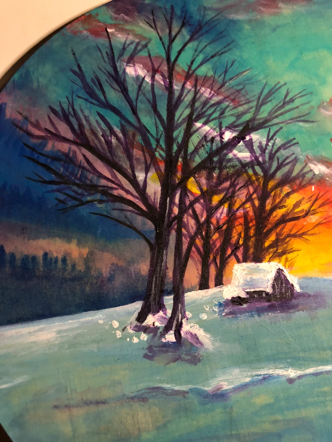 Circular Winter Landscape Painting 🏈 - photo 3