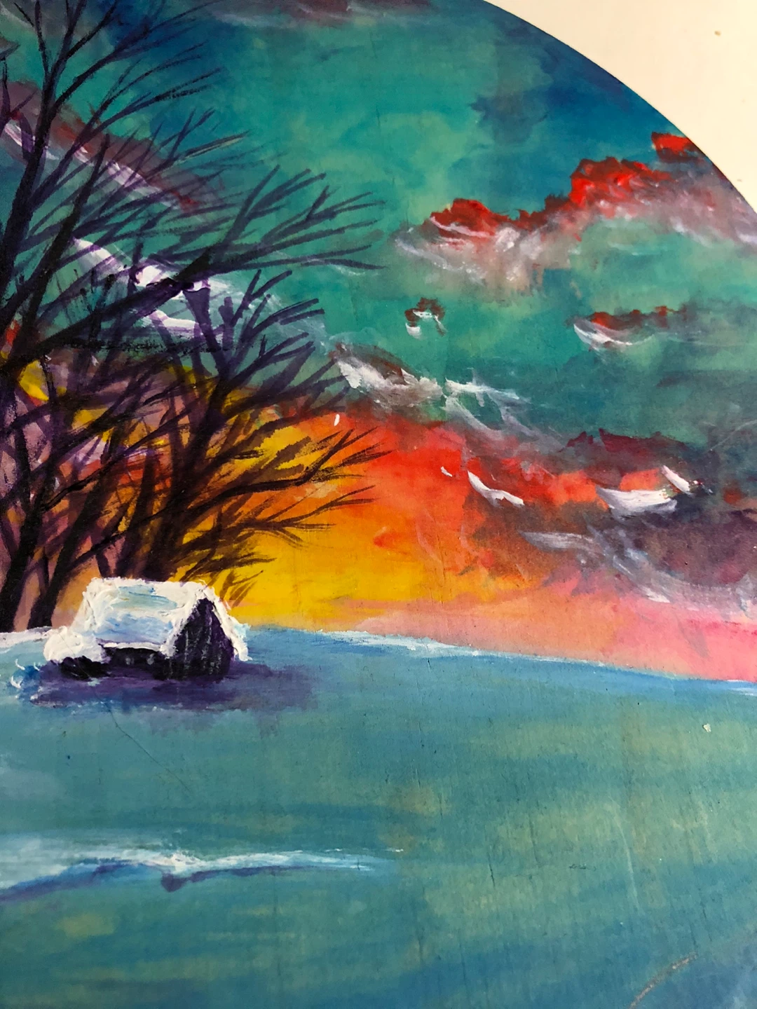 Circular Winter Landscape Painting 🏈 - photo 2