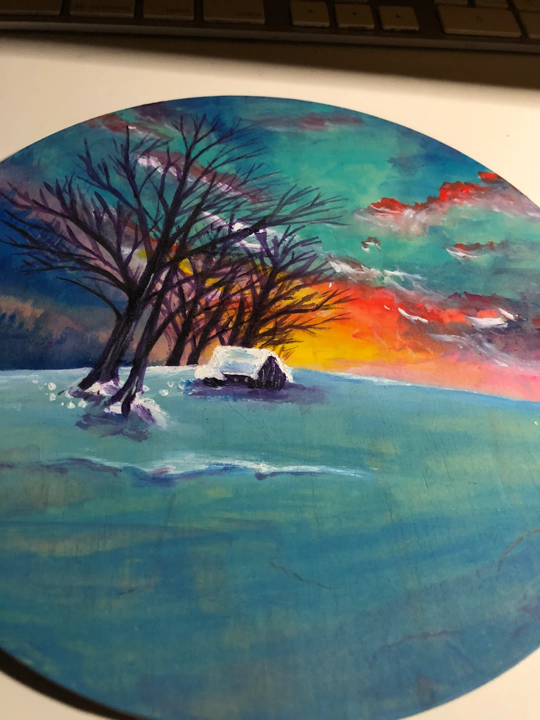 Circular Winter Landscape Painting 🏈 - photo 4