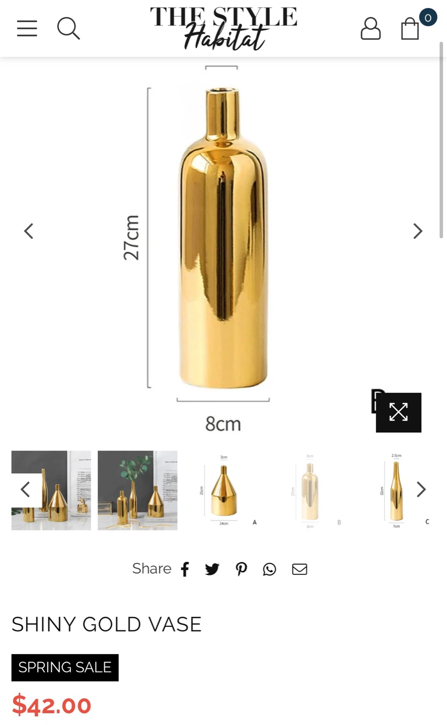 Set of 3 Gold Vases – The Style Habitat – $75