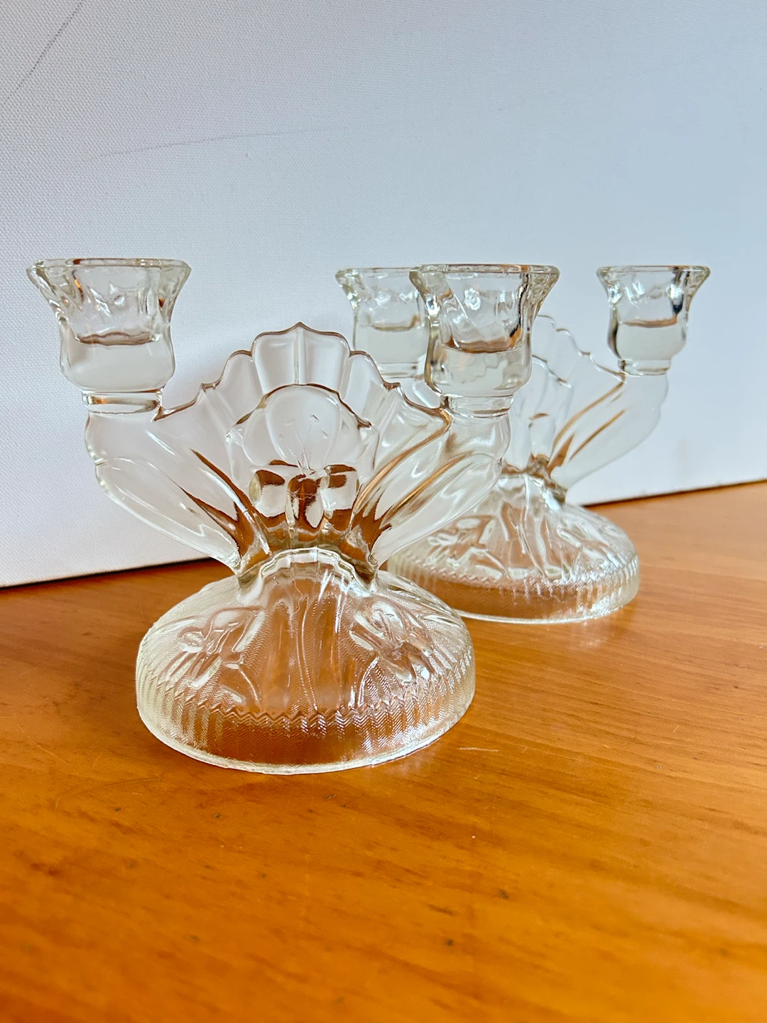 Set of two depression glass candle holders - photo 2