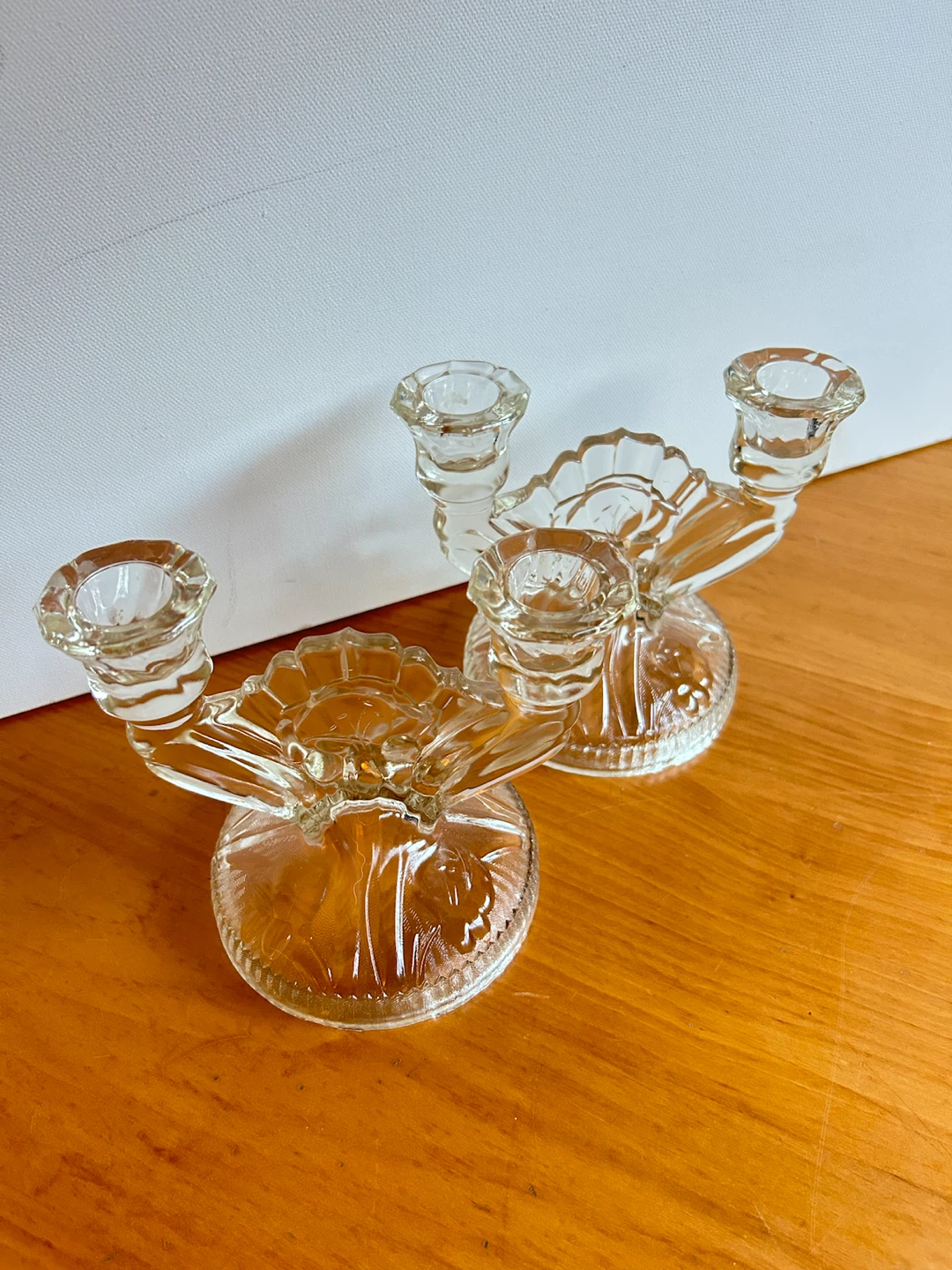 Set of two depression glass candle holders - photo 3
