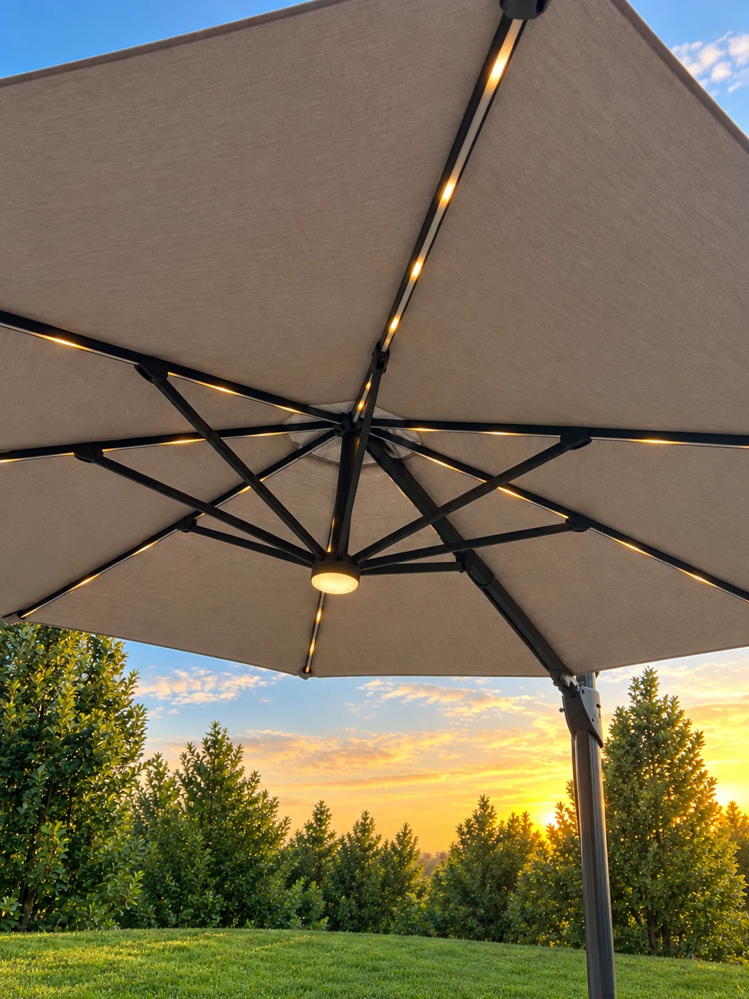 11 Ft Sunbrella Solar LED Cantilever Umbrella with Heavy Base
